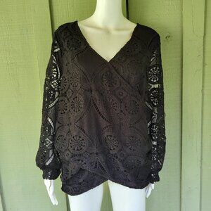 NWT BLOOMCHIC Black Lace Cross Over Top 14/16